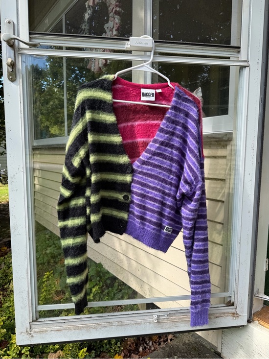 The Ragged Priest Sweaters - RAGGED Jeans Fuzzy Colorblock Striped Cardigan Size M